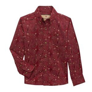 Wrangler Men's Long Sleeve Relaxed Fit Paisley Print Button Shirt Red
